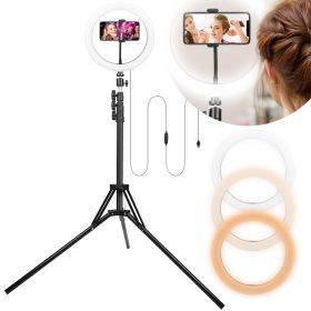 10in LED Selfie Ring Light Dimmable 120 LEDs Makeup Ring Lights w/ Adjustable Tripod Stand Cell Phone Holder USB Powered For YouTube Video/Live Stream